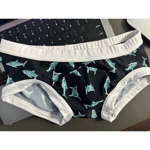 N2N Bodywear Dolphin Trunk Shark Time Black Teal Trunks Swim Size S